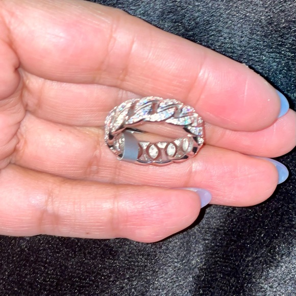 14k white gold vermeil VVS diamond cuban ring, 2 carat moissanite diamond ring - Picture 6 of 8